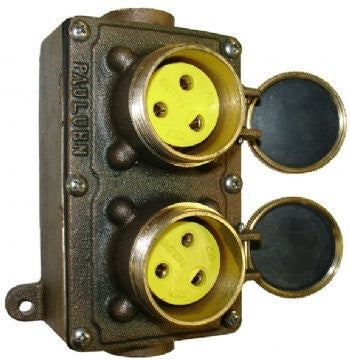 MARINE RECEPTACLE 2-GANG 20A 2P3W BRONZE PAULUHN / EATON / CROUSE-HINDS 2614B-125