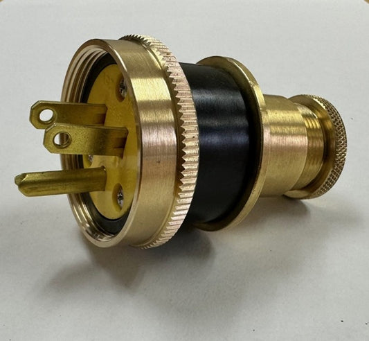 MARINE PLUG MALE 15A 125V AC 2-POLE 3-WIRE BRASS STRAIGHT BLADE PAULUHN  / EATON / CROUSE-HINDS  2503B-125