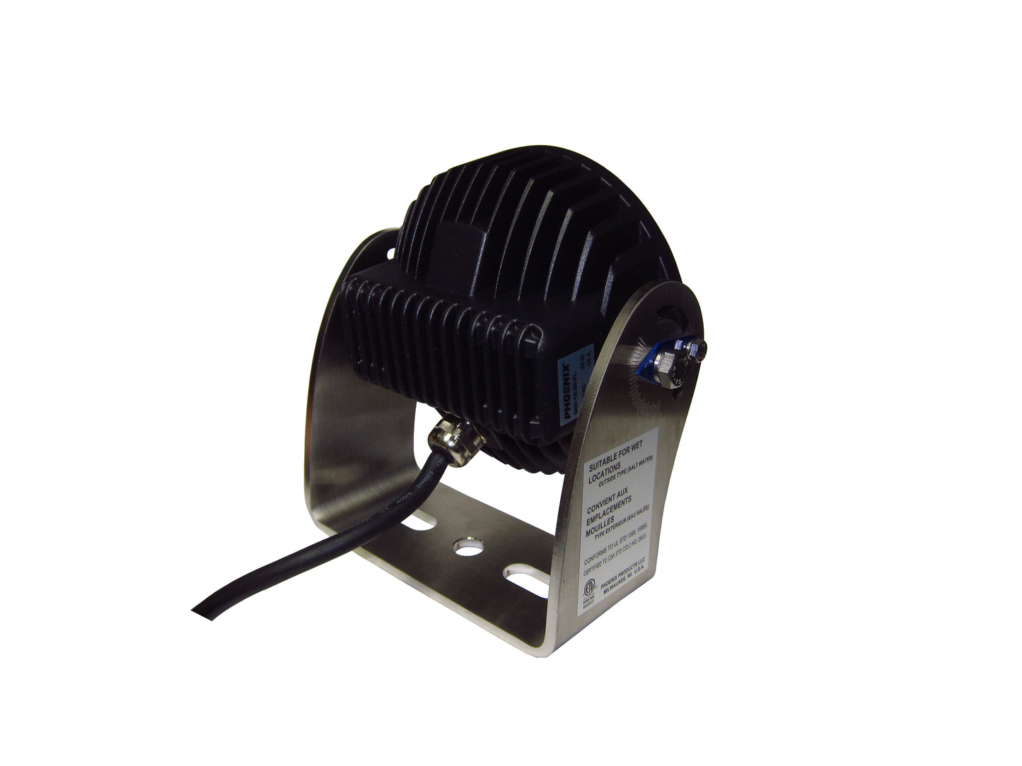 LED FLOODLIGHT, GRIND SERIES, 18 WATT, 120-277V AC, 5000K, 42 DEGREE OPTIC, MARINE RATED, UL1598A, PHOENIX LIGHTING, GND-12LED-FL, 1100322