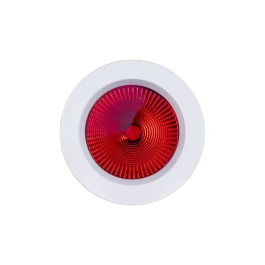 RED LED DOWNLIGHT (RECESSED), 15W, 100-305V AC, RED LENS, WHITE TRIM, DIMMABLE DRIVER, IP44, E-LED LIGHTING, RLDL-15-39WH-HVR