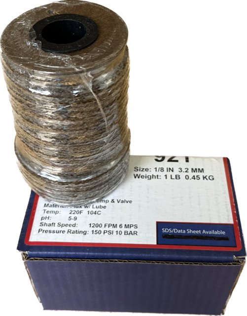 FLAX PACKING, 1/8 INCH, LB SPOOL, FOR MARINE APPLICATIONS, 921-1/8